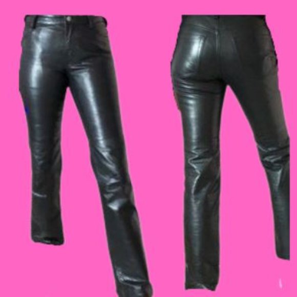 VINT.Bootcut 90's/00's leather pants SZ 2 mid rise - Picture 2 of 4